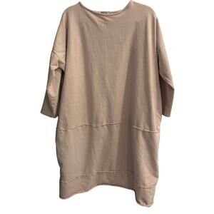 Giuseppa Size Large (Estimated) Beige Lagenlook Shirt Dress Cotton